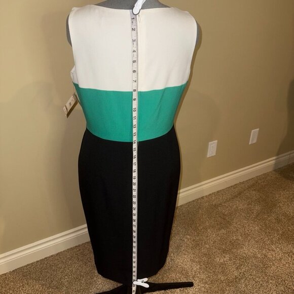 Kasper Dress lined cream green blue sleeveless sheath dress Women's Size 12 - Picture 5 of 11